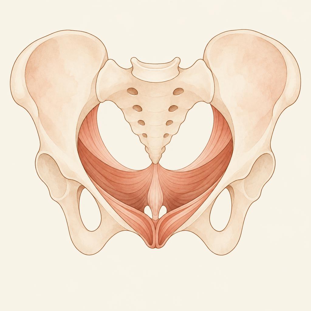 Ilustração da pelve feminina mostrando a musculatura do assoalho pélvico